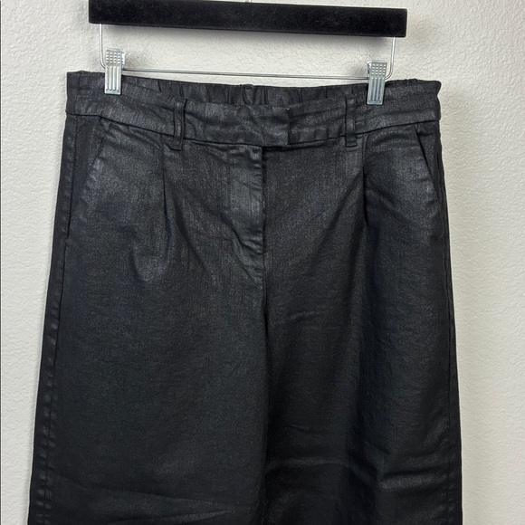 American Eagle Jeans Wide Leg High Rise Black Coated Trouser Pants 10 - Picture 3 of 8